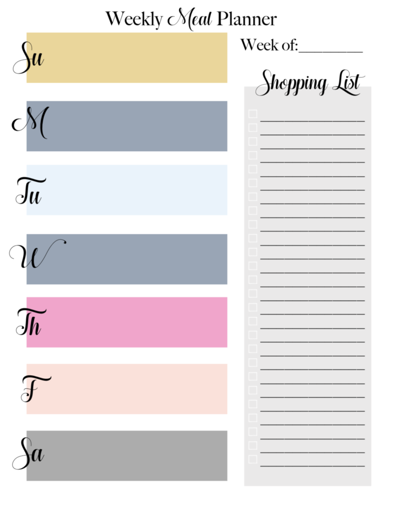 Weekly meal planner with shopping list 