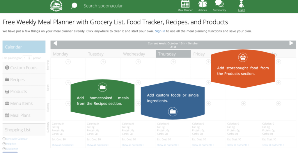 Meal planner App with grocery list food tracker and recipes 